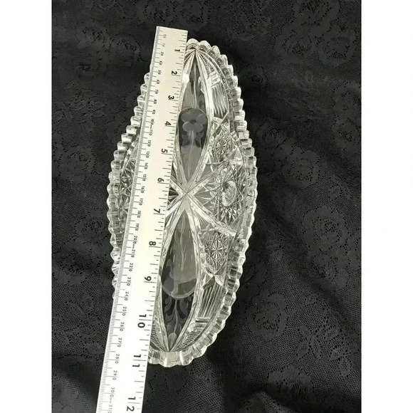 VTG American Brilliant Clear Cut Glass Oblong Relish Tray Celery Bowl 11" HEAVY - Picture 4 of 16